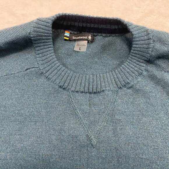 Smartwool Sweater Mens Size L Sparwood Striped Blue Crew Neck Lightweight Wool - Picture 3 of 11